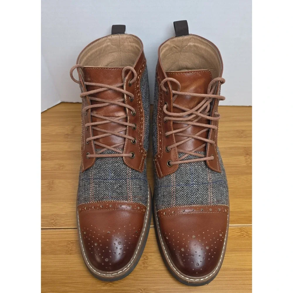 La Milano Ankle Oxford Cognac Leather Boots ELI II B521117K Men's Size 12
